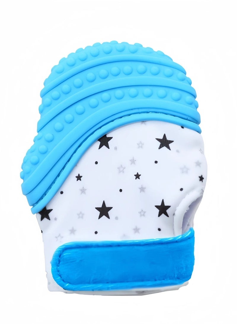 1-Piece Baby Silicone Teething Mitten, Blue/White/Black - Image 3